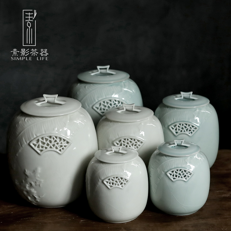 Element window shade garden ceramic tea caddy fixings seal box celadon goods can of pu 'er tea POTS large moistureproof