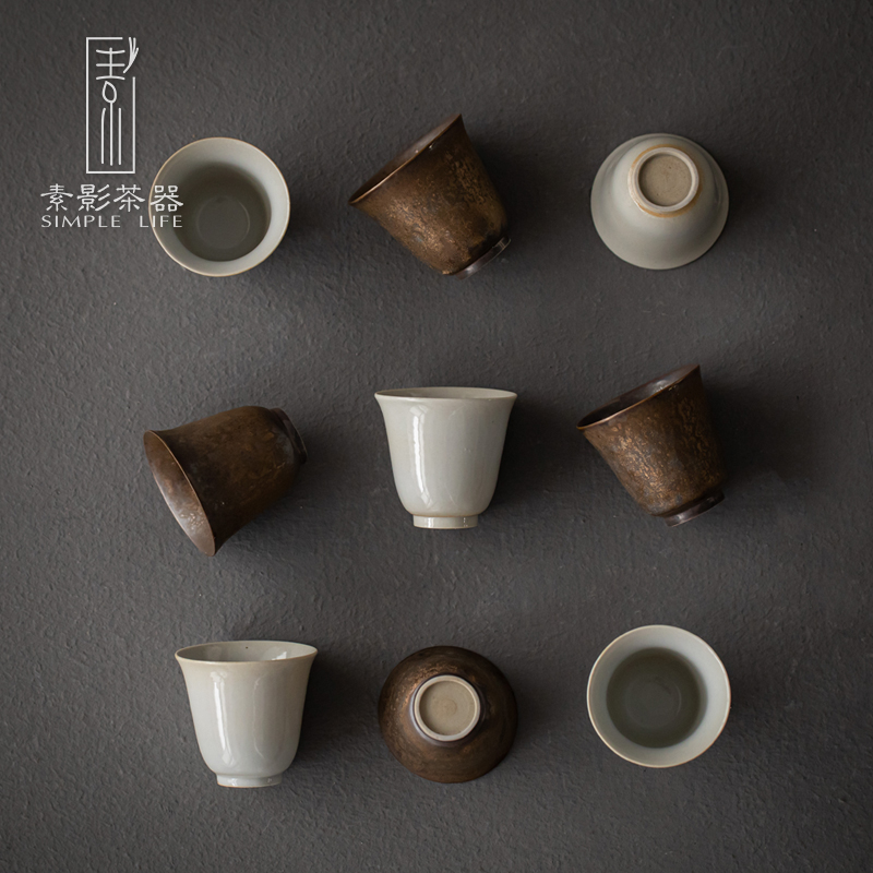 Plain film Japanese coarse pottery teacup masters cup single glass ceramic sample tea cup creative manual small gold cup bowl of restoring ancient ways