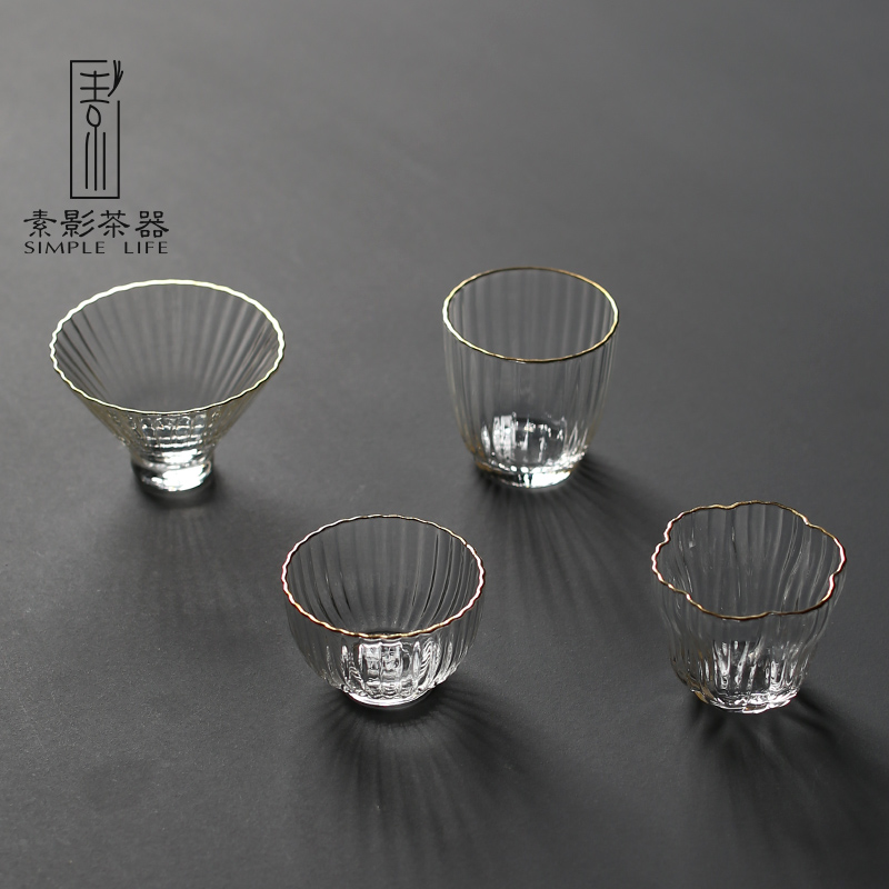 Plain film Japanese paint sample tea cup cup heat - resistant glass kung fu tea set individual cup of vertical stripes hat to CPU