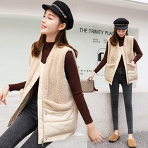 Cotton vest female temperament splicing Lamb hair vest 2020 autumn and winter New Korean version size loose down cotton vest