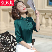 Green shirt women mid-sleeve professional wear 2021 new interior wear very fairy coat foreign vetiver white shirt