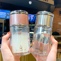 High-grade literary tea water separation glass double-layer vacuum insulation portable small Cup mens mini tea cup