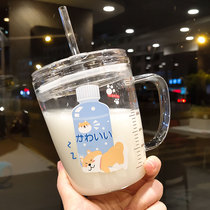 ins Wind straw glass Cute student handle water cup Creative trend Small fresh girl heart milk tea cup