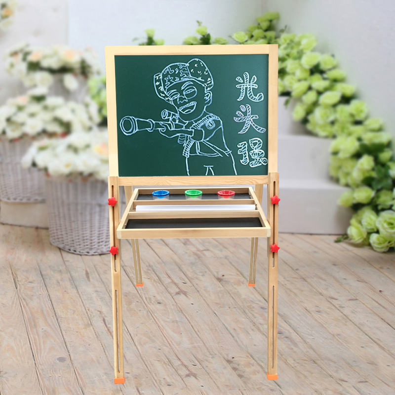 欧悦实木儿童画板画架双面磁性可升降画画家用写字板白板支架式产品展示图4