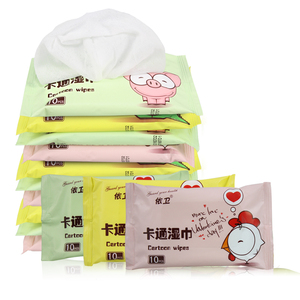 依卫 卡通湿巾100片通用一次性家庭装湿巾纸便携随身装迷你10小包
