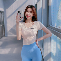 Sports Body T-shirt Woman Tight Fit Yoga Jacket Summer Summer Thin gym Fitness Clothing Dew cord Short length sleeves Outdoor