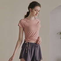 Yoga suit womens summer slim fit short sleeve sports T-shirt Running professional Slim Summer Draw Rope Fitness Blouse