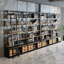 LOFT Nordic Solid Wood Bookcase Bookcase Custom American Retro Iron Art Shelf Floor Industrial Wind Full Wall Bookshelves