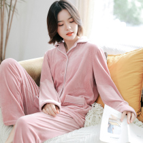 Pajamas womens autumn and winter coral velvet plus velvet flannel plus size Island velvet spring and autumn thin set