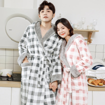 Autumn and winter extended thickened flannel couples bathrobe coral velvet bathrobe mens nightgown women winter plus size home clothes