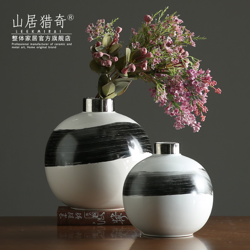 Nordic contracted small expressions using ball vase Chinese ink painting vases, pottery flower arranging example room living room table furnishing articles