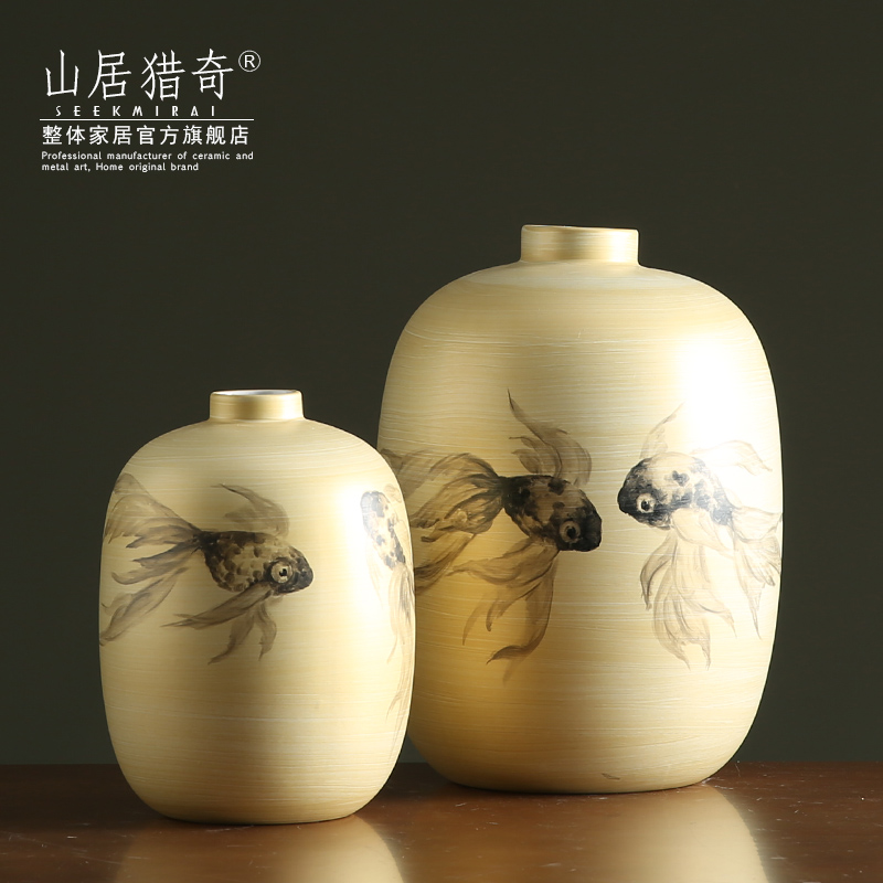 American hand - made goldfish pottery vases, flower arranging flowers exchanger with the ceramics of new Chinese style living room TV ark adornment furnishing articles