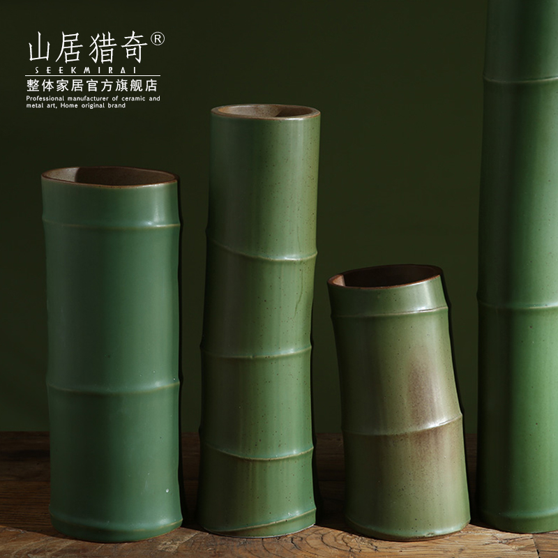 Green ceramic imitation bamboo vase Chinese example room household soft assembly act the role of creative flower arranging bamboo flowers