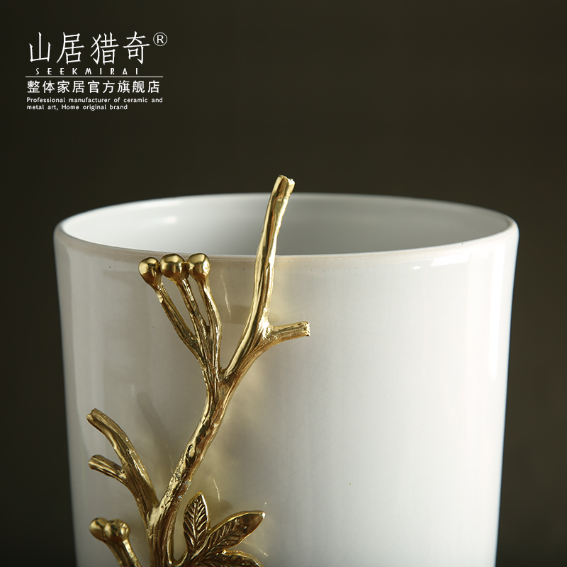 Modern light key-2 luxury soft outfit ceramic flower arranging flowers with white large copper vase mesa creative branches bird vase