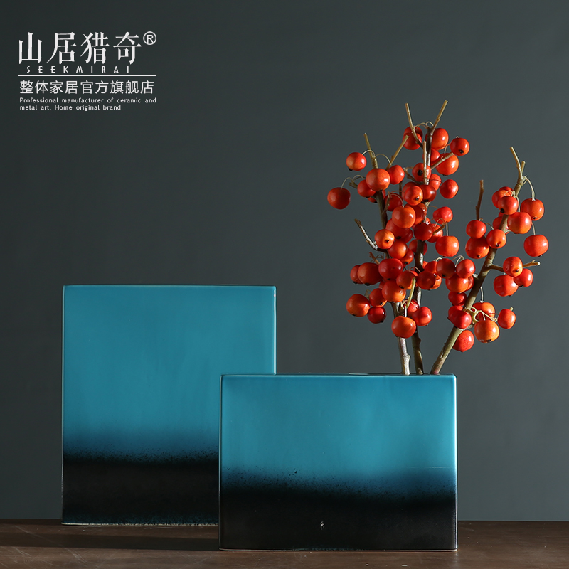 Mediterranean ceramic vase furnishing articles I sitting room dry flower, flower implement blue flat soft adornment box flower vase