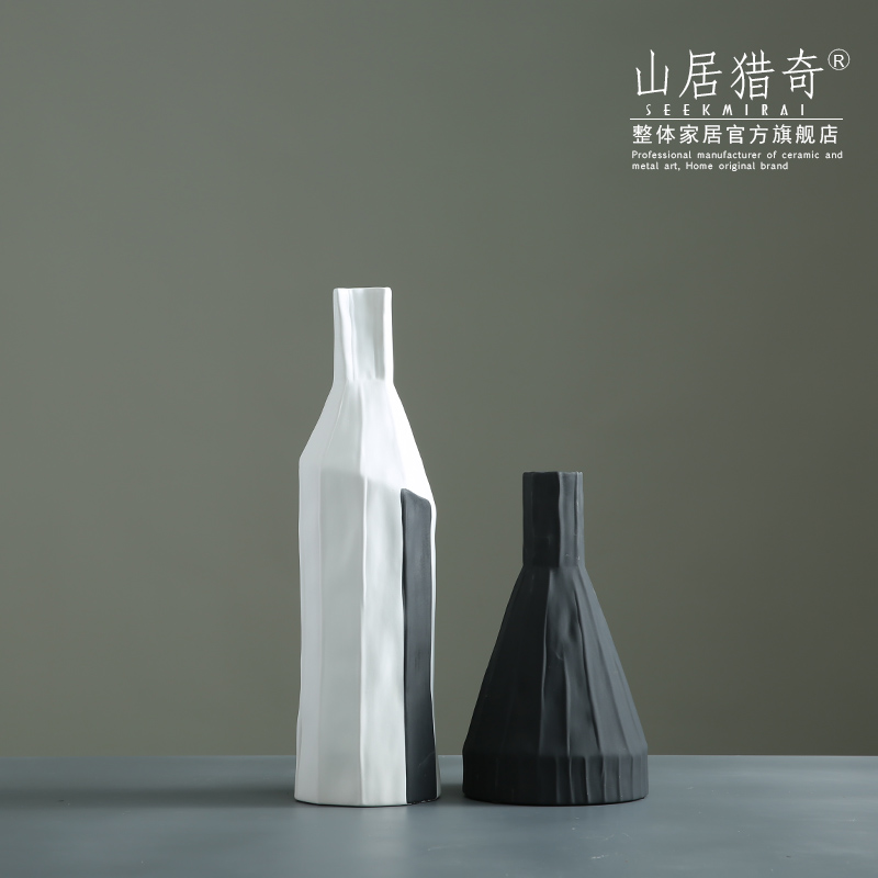 Nordic, black and white ceramic creative geometric vase household soft outfit floral living room table dry flower adornment furnishing articles