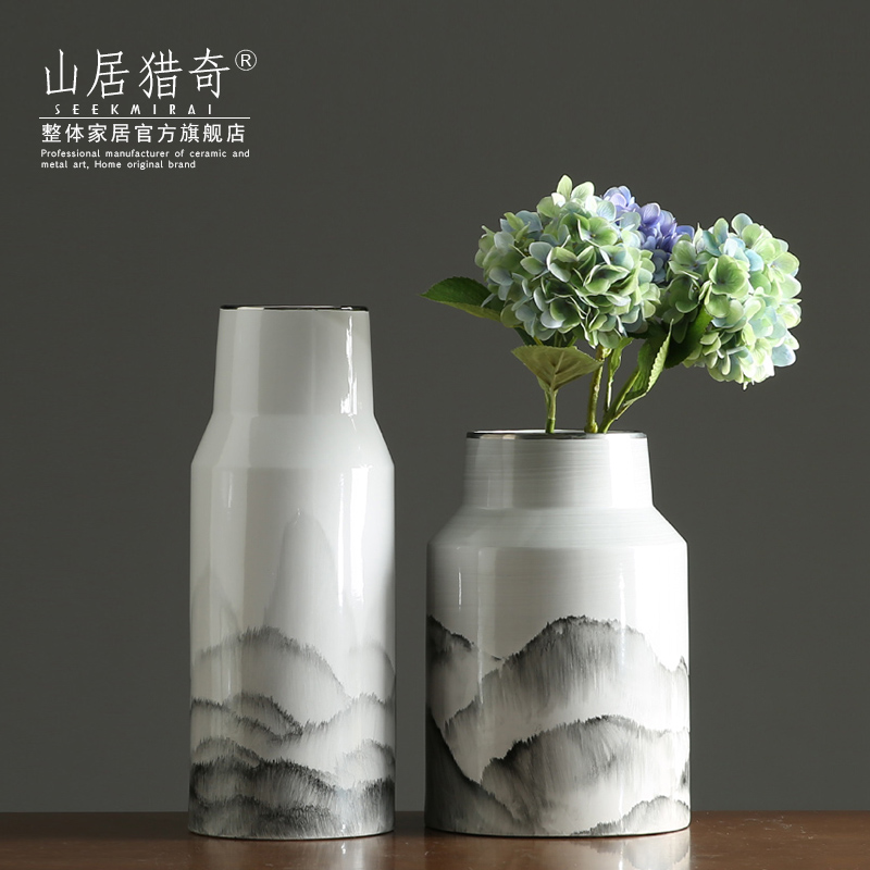 Creative ceramic hand - made ink landscape vase zen large flower arrangement sitting room adornment of Chinese style household furnishing articles