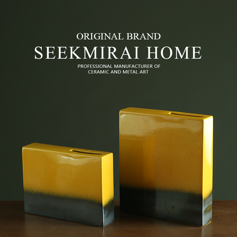 I and contracted orange square ceramic flower arranging zen example room household soft adornment sitting room mesa vase