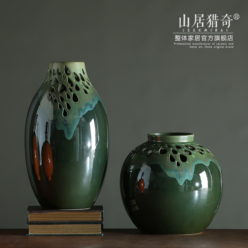 Green hollow vase furnishing articles American household adornment art creative flower arrangement sitting room exchanger with the ceramics vase