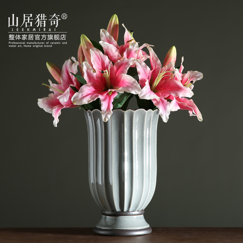 Ceramic table dry flower vase example room home decoration vase furnishing articles sitting room lace flower implement porcelain bottle arranging flowers