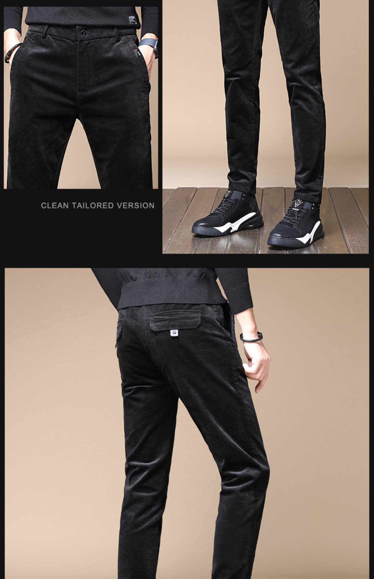 平绒男裤秋冬裤子冬季男士休闲裤酒红色男装金丝绒宽松直筒