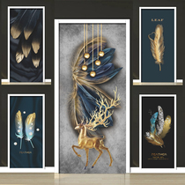 Minimalist modern feather door sticker whole self-adhesive room entry door wardrobe mobile door toilet glass waterproof paste