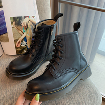Vintage British 6 holes front lace-up thick bottom genuine leather beef tendon bottom Martin boots womens autumn and winter new soft leather motorcycle boots
