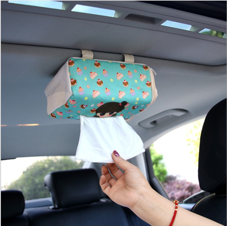 car interior supplies, car tissue box, hygiene creative sun visor, hanging sunroof cartoon paper box