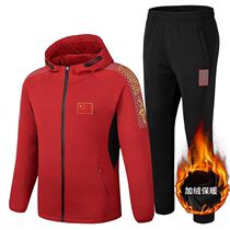 Autumn and winter table tennis suit men and women plus velvet padded jacket cotton badminton sportswear long sleeve trousers