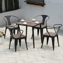 Outdoor tables and chairs three or five pieces of open air waterproof wooden courtyard leisure iron art backed chair Balcony tea table and chair combined