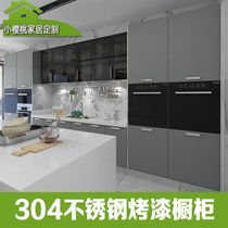 304 stainless steel paint cabinet simple modern kitchen Foshan Guangzhou gray door panel waterproof 304 stainless steel kitchen