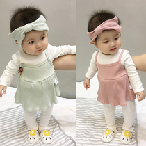 Net red long sleeve one-piece clothes 3 Spring and autumn 5 months female baby 6 baby Han version 9 cute Q cute princess bag fart