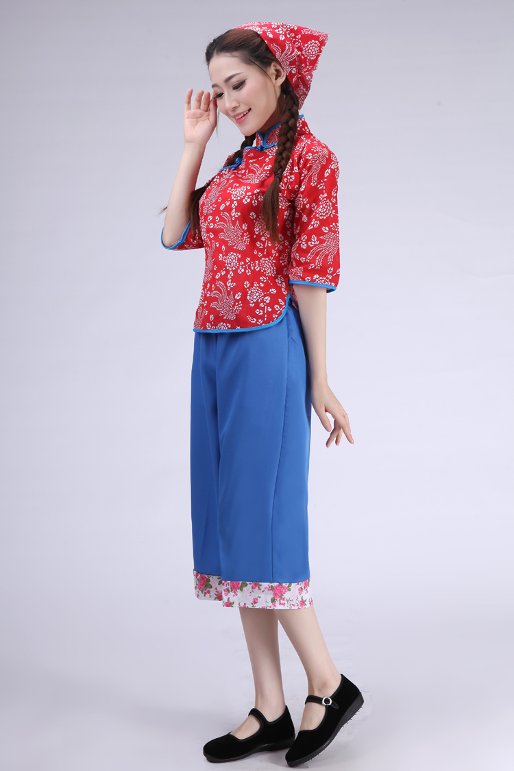 阿庆嫂演出服装民国学生装五四青年女装棉碎花采茶女村姑装