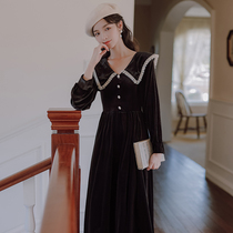 Autumn and winter thick velvet dress 2021 French commuter gentle ruffle big lapel long sleeve bottom dress women