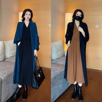 Early autumn French elegant windbreaker dress set 2021 commuter Hepburn style super long coat with Medium-length dress