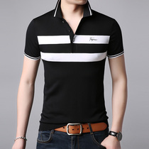 Summer ice short-sleeved T-shirt Men turn over business leisure polo shirt Han version men's summer striped thin half-sleeve