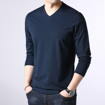 Long-sleeved t-shirt male V-collar silk bottom-up shirt