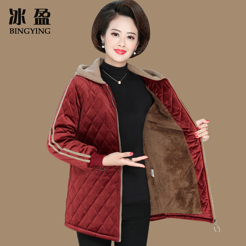 Plus velvet thick middle-aged and elderly winter cotton-padded coat women's forty or fifty-year-old mother autumn and winter coat gold velvet Western style cotton-padded jacket