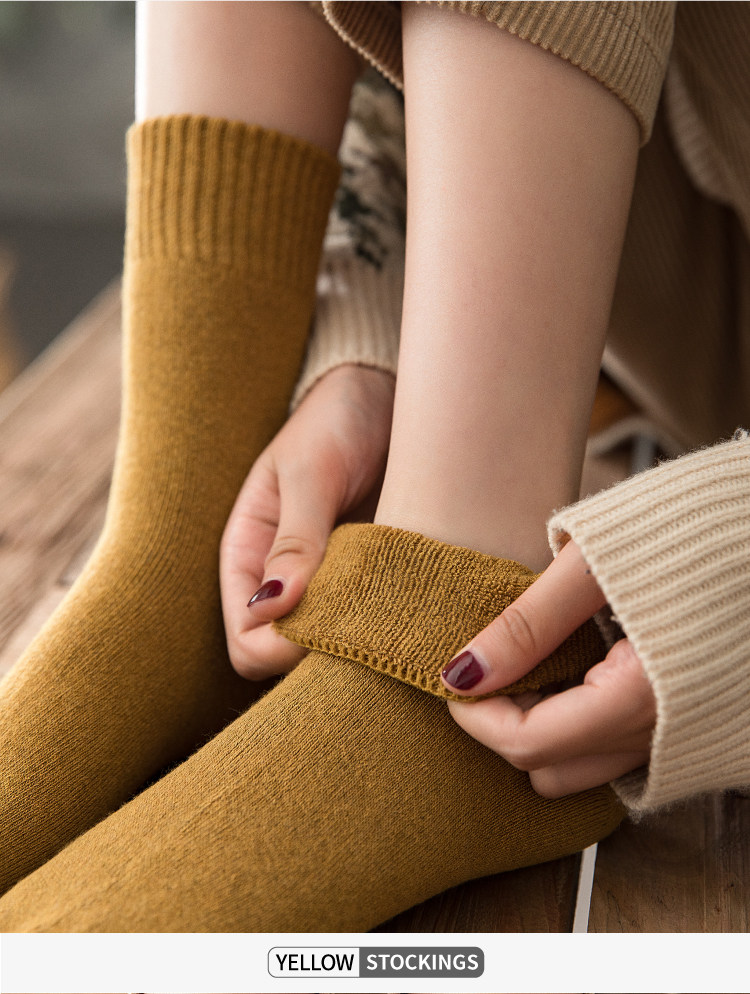 袜子女士中筒袜纯色棉袜加厚加绒保暖秋冬季月子日系毛巾毛圈长袜