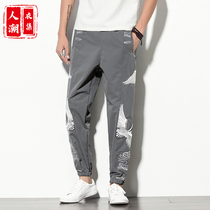 Autumn Chinese style pants men retro style Buddha loose embroidered casual pants Tide brand Haren pants small foot ankle-length pants