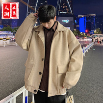 2019 autumn and winter new windbreaker mens short Korean version of the trend handsome loose wool coat coat ins tide