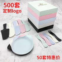 Cake tableware set water drop plastic disposable dinner plate knife and fork plate set birthday cake knife and fork disc combination