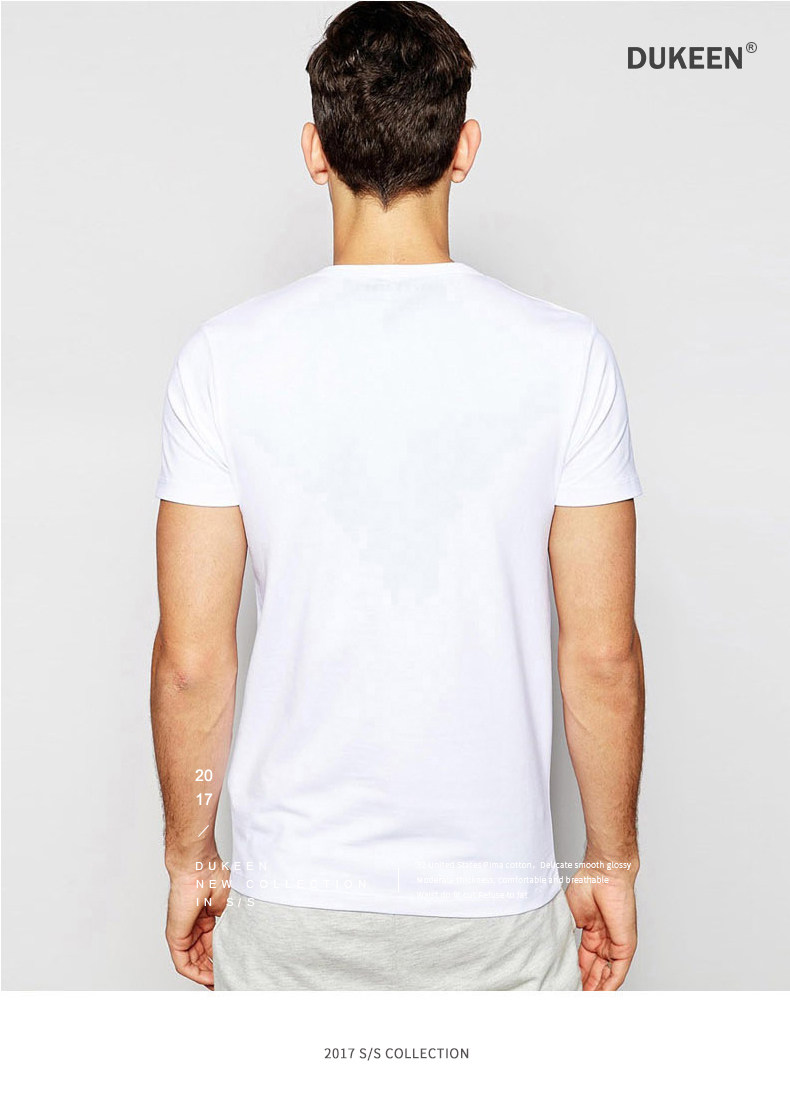 杜克恩 夏季纯棉修身体恤圆领纯色丅纯白色男士打底衫 短袖t恤男
