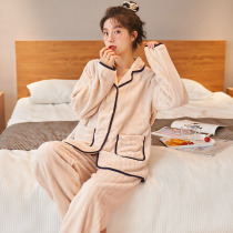 Pajamas Woman 2021 New Autumn Winter Coral Suede Thickened Garnter Warm Cardiovert Flannel Winter Home Clothing