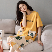 Sleepwear Women 2021 New Summer Pure Cotton Short Sleeves Han Edition Summer Thin can be worn outside home Two suits