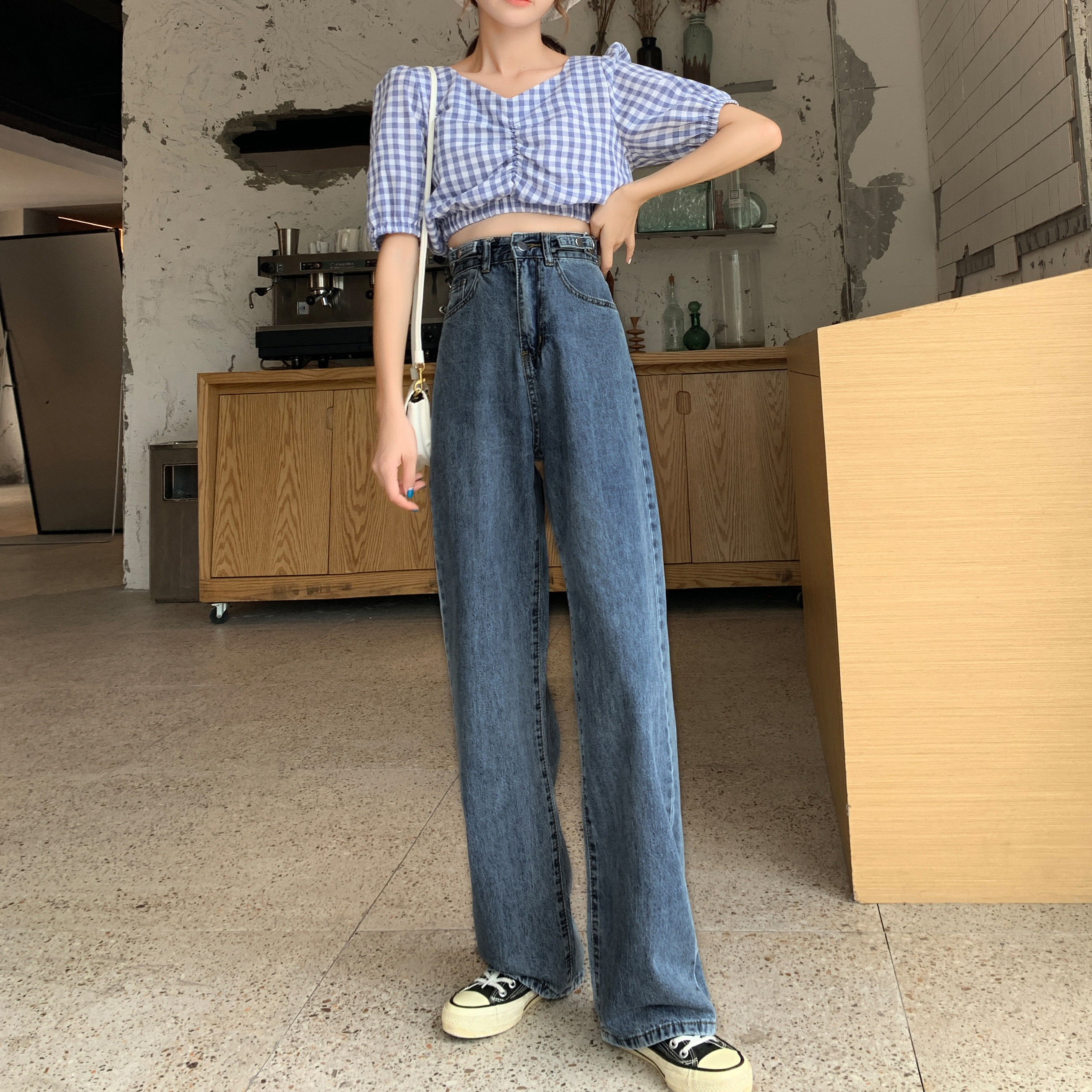 牛仔裤女高腰垂感宽松直筒夏季薄款韩版拖地泫雅小个子显瘦阔腿裤