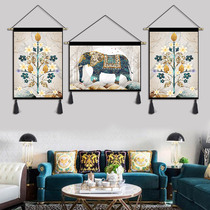 European living room decoration painting triple mural tapestry porch sofa background wall painting fortune tree Elephant oil painting hanging painting