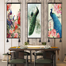 Chinese Peacock hanging painting fabric decorative painting mural aisle corridor living room modern simple porch fabric Chinese style