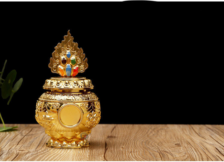 彩绘镀金八吉祥合金药师莲师绿度母宝瓶 财神宝瓶龙王宝瓶特大号