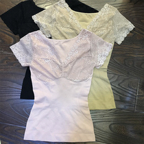 According to the beige autumn self-heating chest warm vest light shaping body belly beauty body coat Lace short-sleeved base woman